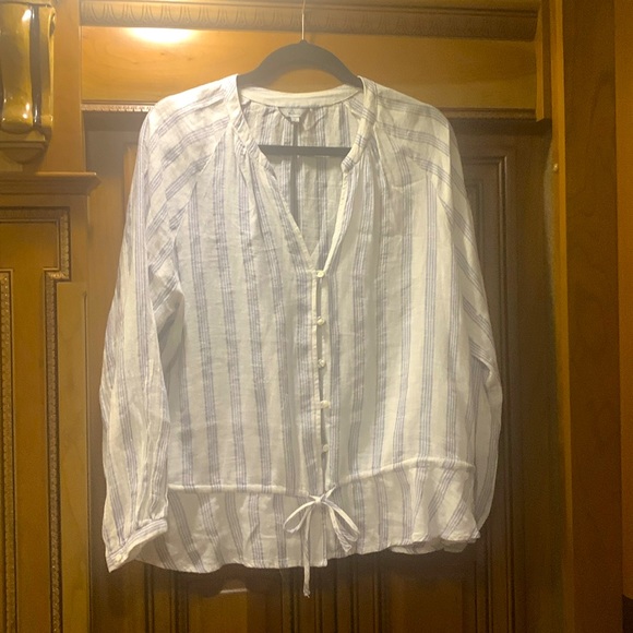 NWOT Rails Marti Cayman Stripe White Linen Blend Long Sleeve Blouse Size Large - Picture 6 of 16
